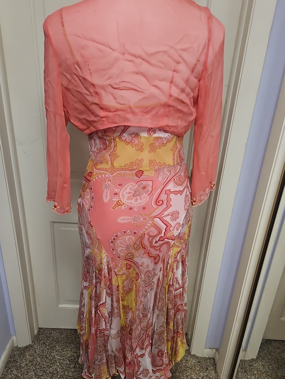 Ice Vintage  Y2k Silk Paisley Floral Maxi Dress with Sheer Bolero - Picture 5 of 11